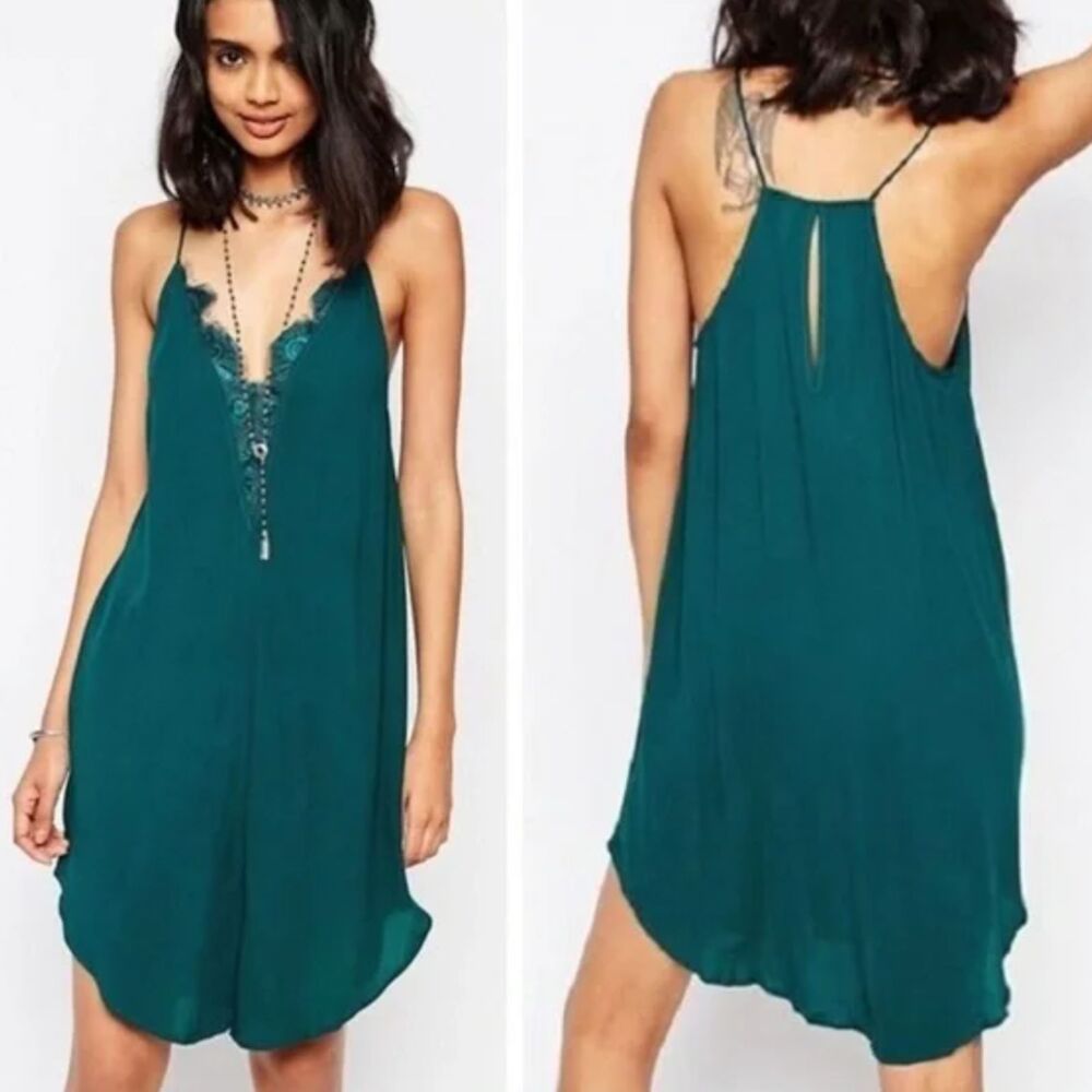 Free People Intimately Parisian Nights Slip Dress Size L Teal Blue